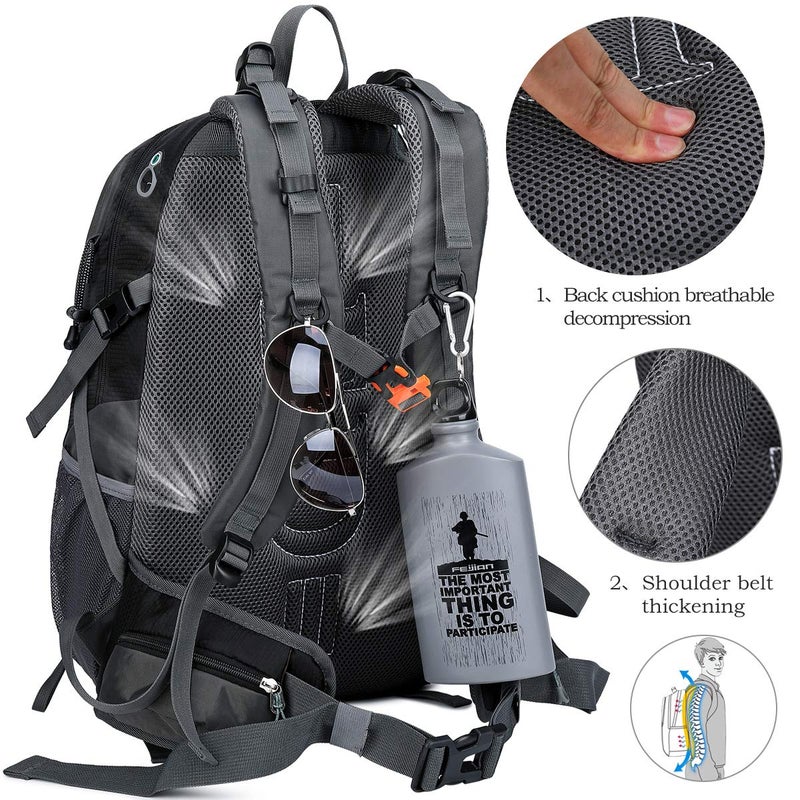 FENGDONG 40L Waterproof Lightweight Outdoor Daypack Hiking,Camping,Travel Backpack for Men Women Black - Image 4